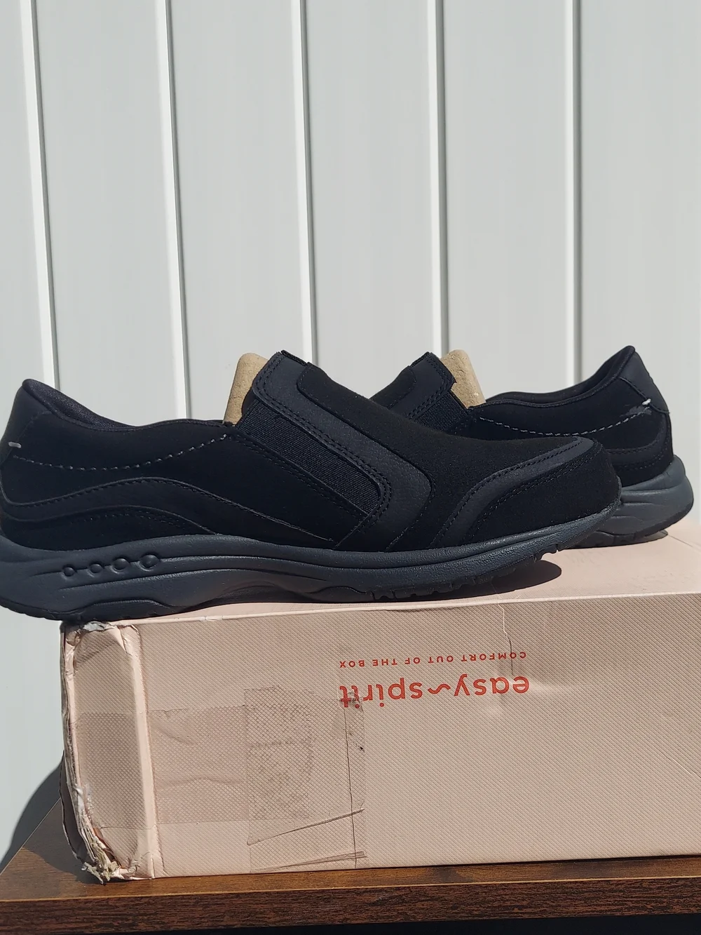 Easy Spirit Thallow Black Suede Slip-On Zipper Comfort Loafer Womens Size 9 NWT